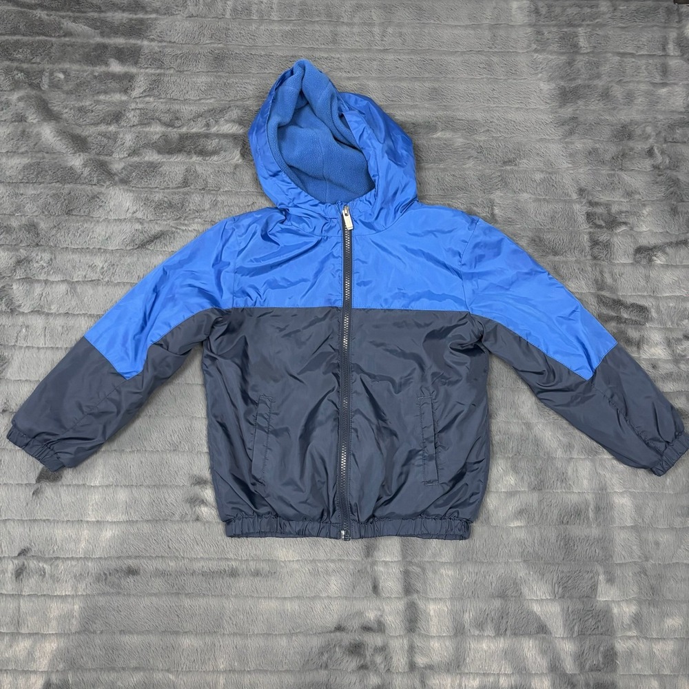Nike Kids Blue Navy Colorblock Fleece Lined Hooded Windbreaker Jacket Size 7 L